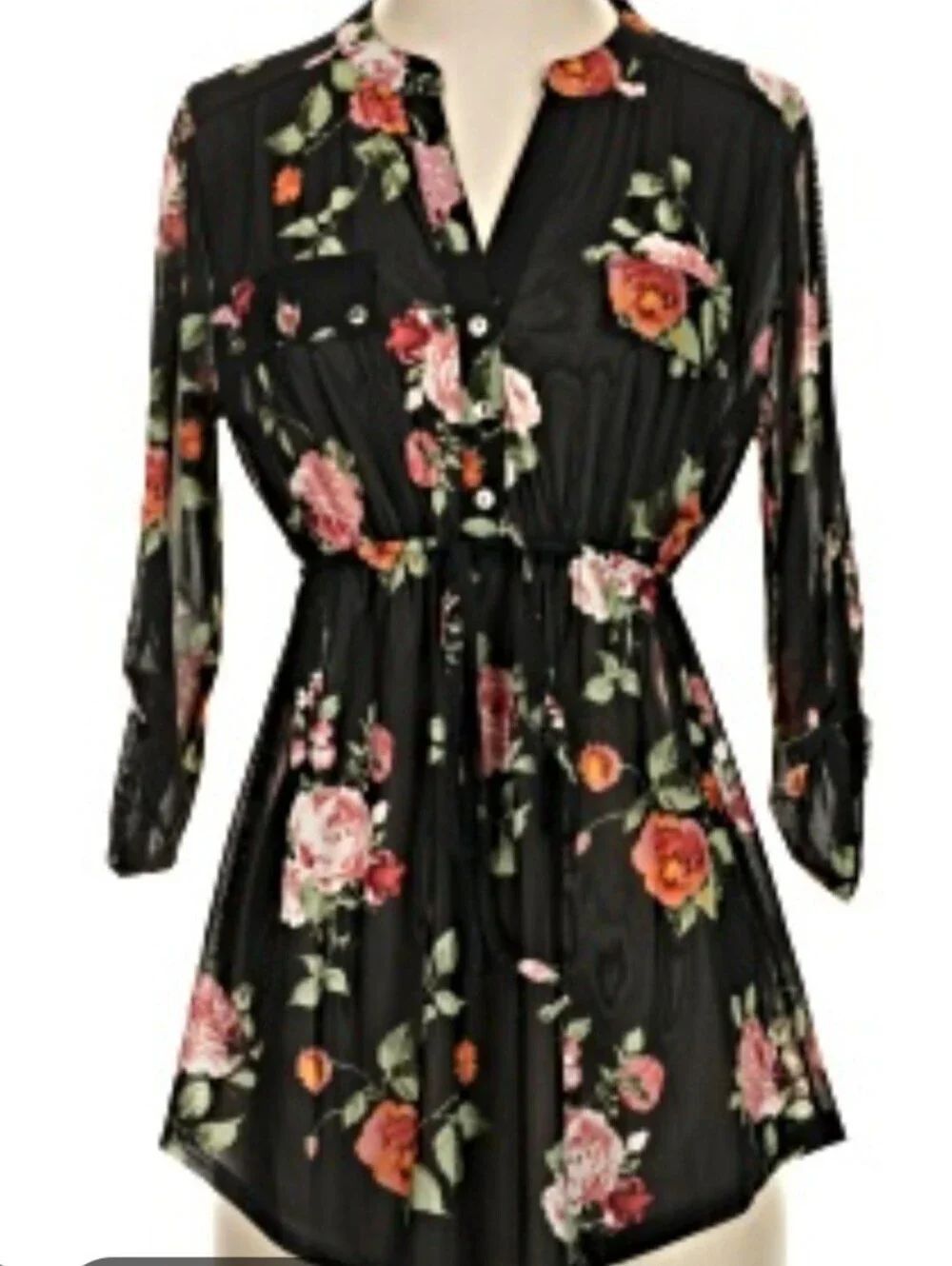 Siren Lily Floral Black Dress with Pink Blooms